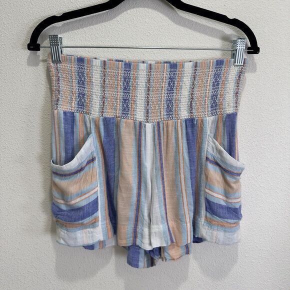 Anthropologie Shorts Womens‎ Small Blue Striped Smocked Beachy Boho Resort Comfy - Picture 4 of 14